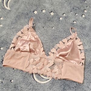 XL Victoria's Secret Blush Satin Lace Mesh Triangle Bralette Flirty Fairycore